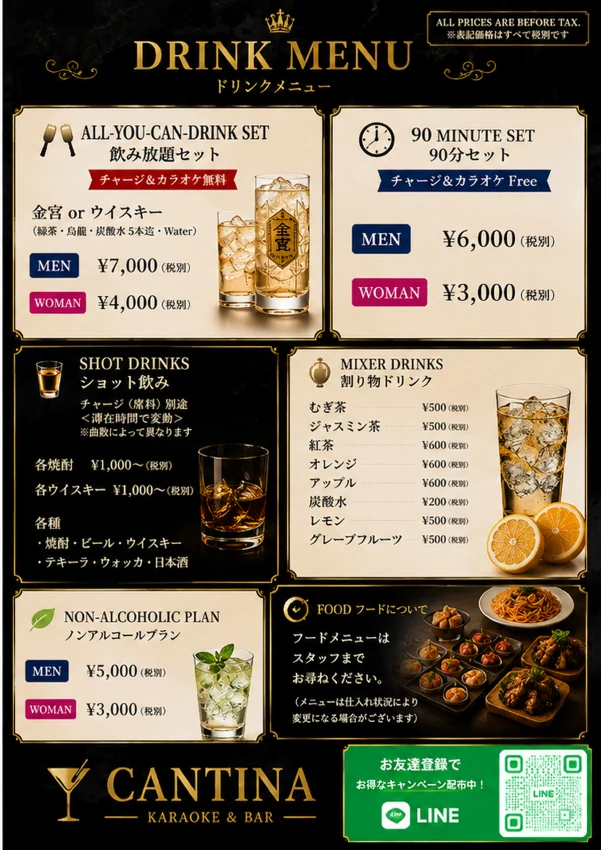 LOUNGE CANTINAの実際のドリンクメニュー制作データ