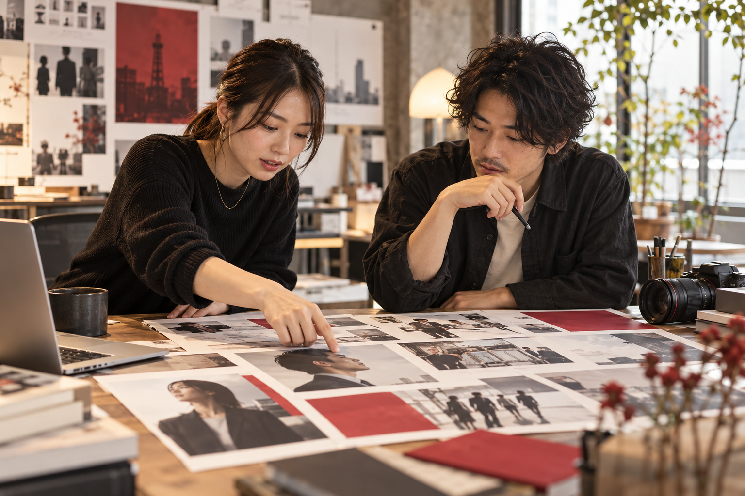 求人写真と原稿を検討する制作イメージ