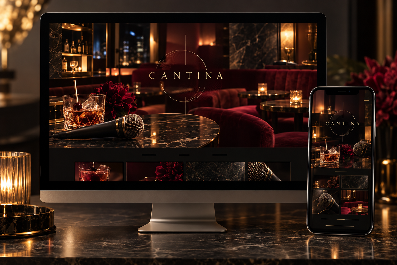LOUNGE CANTINAのPC・スマートフォン表示を表現した生成モック画像