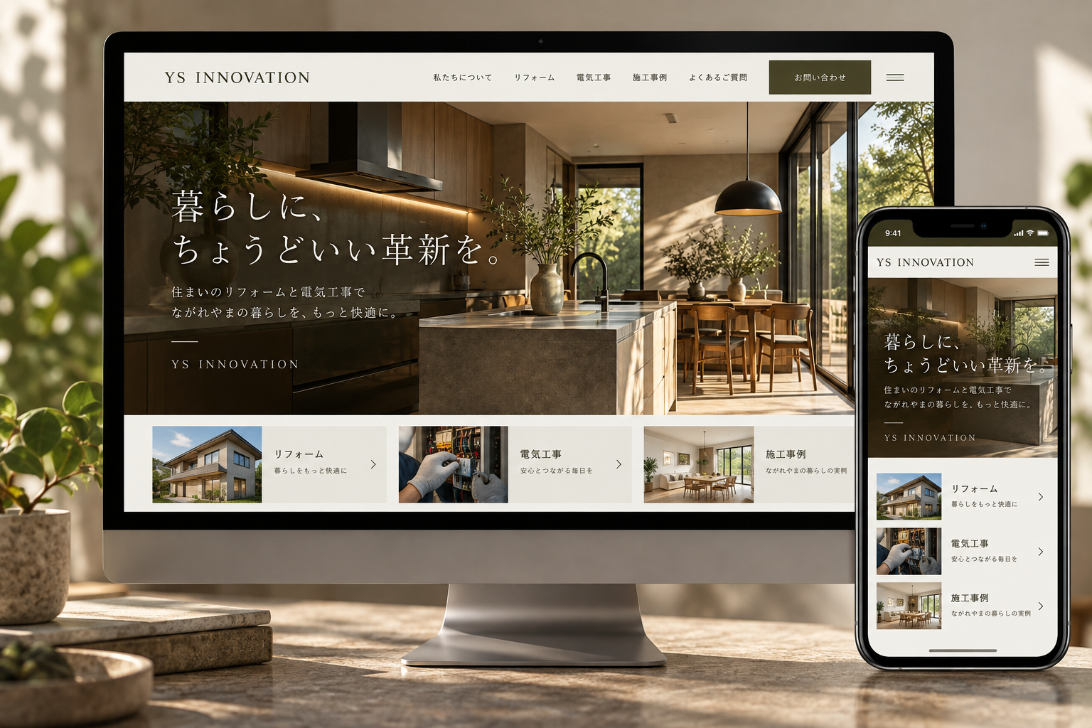 ワイズイノベーションのPC・スマートフォン表示を表現した生成モック画像